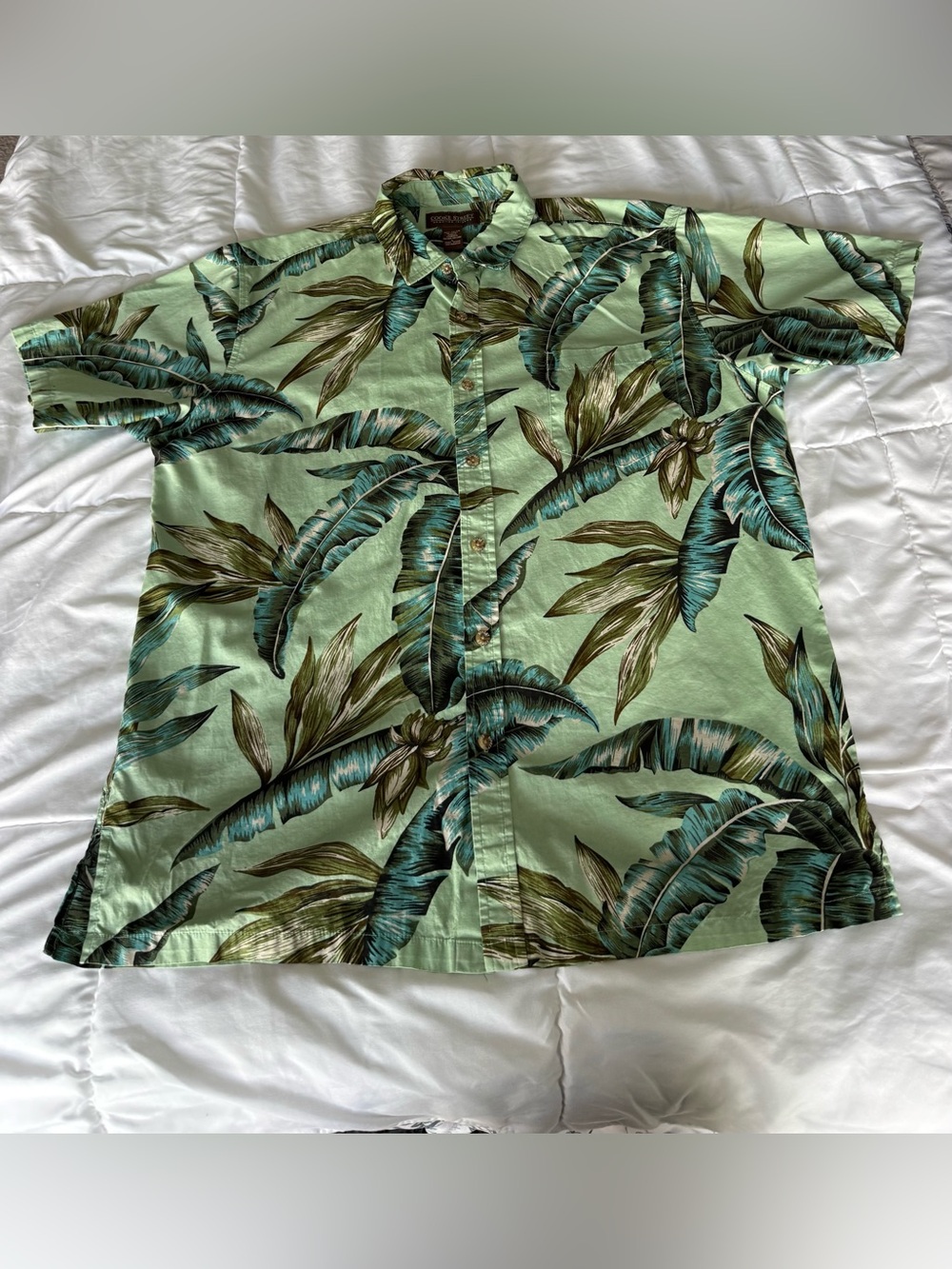 Men's Tropical Leaf Short-Sleeve Button-Down Shirt - Mint Green